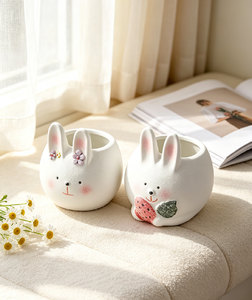 Wholesale <strong>Cute</strong> Adorable White Rabbit Design Pottery Flower Pot for Succulent <strong>Plant</strong> Pots Home &amp; Garden Use - Product Image 2