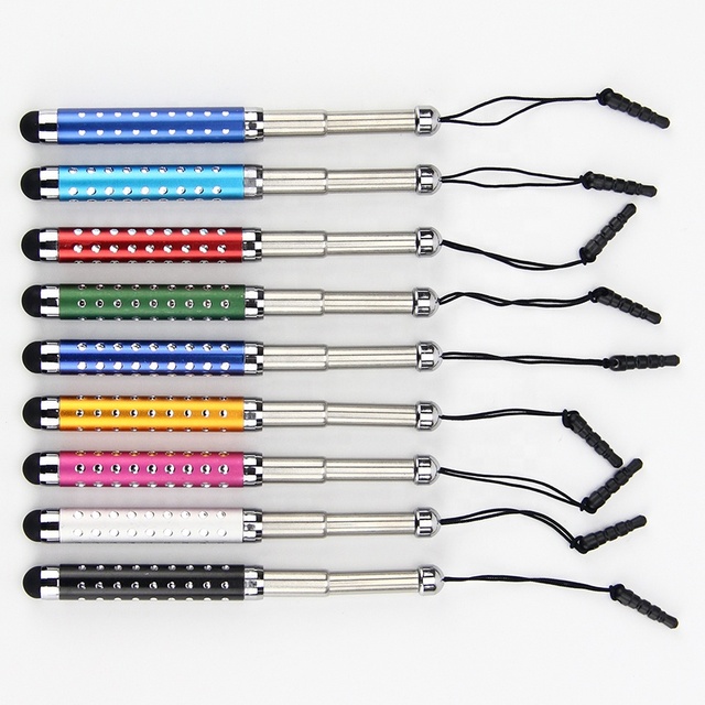 Universal Flexible Crystal Stylus Capacitive Screen Touch Pen for Iphone Ipad Samsung Xiaomi Phone Retractable with Dust Plug