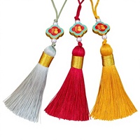 Nœuds chinois décoratifs bicolores, pendentifs à pompons trèfle à quatre feuilles, caractères 'Fu', Nouvel An, 13,5 cm, marque-pages suspendus, clés USB