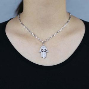 Cz hip hop <span class=keywords><strong>di</strong></span> carta clip <span class=keywords><strong>di</strong></span> catena micro pavimenta hollow out occhio <span class=keywords><strong>mano</strong></span> <span class=keywords><strong>di</strong></span> <span class=keywords><strong>fatima</strong></span> ciondolo ghiacciato fuori bling della <span class=keywords><strong>collana</strong></span> per gli uomini delle donne - Product Image 4