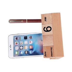 Calendario Perpetuo de Escritorio Ecológico de Madera 2026, Organizador de Escritorio con Portaplumas y Soporte para Teléfono, Regalo Promocional - Product Image 3