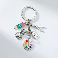 Porte-clés en émail pour professeur d'art, palette de peinture, cadeau de remerciement pour la rentrée scolaire, mini-crayon, règle, breloque, pendentif en métal
