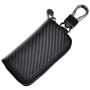 优质碳纤维质感汽车钥匙袋，带钥匙扣的PU皮革钥匙包