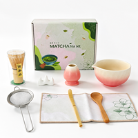 Ensemble de thé matcha 9 pièces, bol en porcelaine 500 ml, fouet en bambou, support, cuillère à thé, passoire, cuillère, boîte cadeau écologique pour la cérémonie du thé