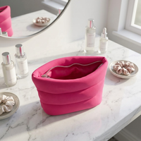 Pochette de maquillage de luxe en néoprène rouge rose, résistante à l'eau, anti-odeur, avec fermeture éclair, triple couche, matelassée et rembourrée