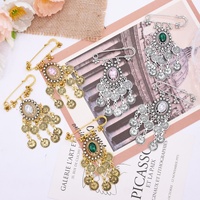 Bros Pin Bunga Kristal Berhias Rhinestone Gaya Eksotis untuk Jas dan Mantel, Aksesori Bros Rumbai Koin Bergaya Vintage