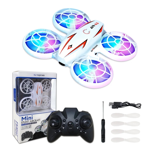 2.4GHz RC Glow up Stunt Drone with LED Lights, Mini Remote Controlled Quadcopter with Assisted Landing, Small Plane for Kids