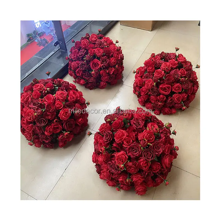 Оптовая продажа, модный красный цветочный шар для свадебного украшения, искусственный цветочный шар, центральный стол