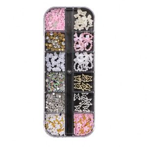 12-Grid Long <strong>Strip</strong> Box 3D Nail Art Decorations Bowknot Heart Five-Petal Flower Pearl <strong>Resin</strong> Plastic Butterfly Nail Charms Alloy - Product Image 5