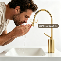 Robinet de salle de bain moderne à col de cygne, mitigeur chaud/froid à poignée unique avec bec pivotant à 360 degrés pour hôtels et villas de luxe