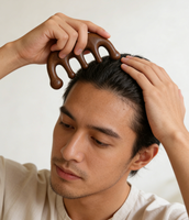 Masseur Gua Sha en bois de santal naturel à dents larges, peigne de massage corporel et du cuir chevelu, design sans poignée pour le contouring du visage et la relaxation