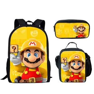Yellow Super Pattern 17 Inch School Backpack With Lunch Box Pencil Backpack Women School Bags For Kids School