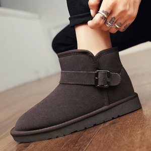Snow Boots Men Ankle <b>Bootie</b> Round Toe Faux Suede Plush Lining Rubber Outsole Warm Anti Slip Winter Outdoor Casual Shoes - Product Image 4
