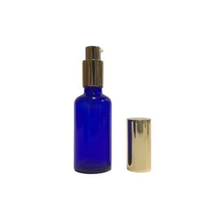 50 मिलीलीटर कोबाल्ट ब्लू ग्लास आवश्यक तेल बोतल सोने के स्प्रे पंप डिस्पेंसर - Product Image 1