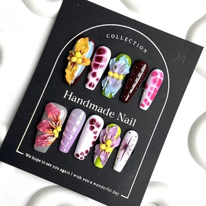 2025 Best Selling New Fashion Pure Handmade Sturdy <b>Flower</b> <b>Press</b> on Nails <b>Kit</b> Custom Logo and Box - Product Image 1