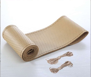 Conduite Confortable Respirant Et Froid Couture à la main <span class=keywords><strong>Couvre</strong></span>-<span class=keywords><strong>volant</strong></span> en cuir Accessoires d'intérieur <span class=keywords><strong>Couvre</strong></span>-poignée - Product Image 4