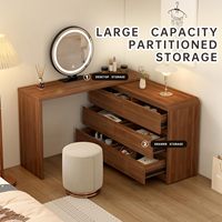Bureau de toilette modulaire en noyer avec armoire à 6 tiroirs et miroir LED entièrement en aluminium pour chambre à coucher.