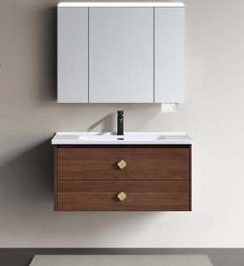 Ensemble de meuble-lavabo moderne en bois massif flottant avec miroir à éclairage tactile et fonctions anti-buée - Product Image 3