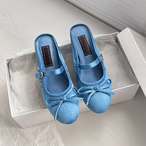 XINZI RAIN Logo Personalizzato Sandali Ballerine da Donna Carini con Punta Tonda in Raso di Seta Tacco a Blocco 4,5 cm Scarpe Mule da Balletto - Product Image 4