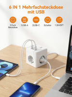 Enchufe de Extensión E-SUN Advanced Power Cube con 1 Puerto USB, 2 Puertos USB-C, 3 Tomas de Corriente Alterna, Enchufe Europeo, Uso Comercial, 16A, CE, 100-250V