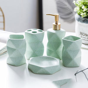 Set di accessori per il bagno della casa dell'hotel rosa opaco nordico all'ingrosso all'ingrosso Set da bagno in ceramica a buon mercato - Product Image 3