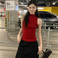 Nouveau style – Gilet d'été sexy rouge sans manches, respirant, décontracté, doux et épicé, à col semi-montant, idéal comme sous-vêtement.