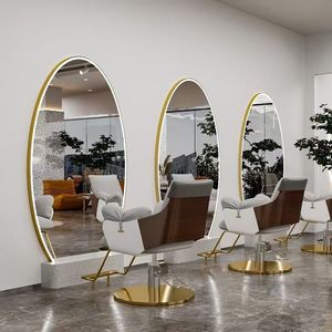 <b>Net</b> Red Mirror Barber Shop Mirror Table Floor Double-sided Ironing Mirror Hair Salon Haircut With LED <b>Light</b> - Product Image 3