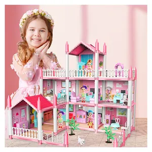 Big Plastic Diy Rattan Baby Doll House Kits Miniature Furniture Kitchen Price Cheap Toys Villa Dream Shop House Doll