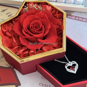 Caja de regalo acrílica de flores eternas de 5 colores hecha a mano de alta calidad, caja de papel de rosa de belleza preservada para juegos de anillos de collar - Product Image 2