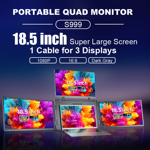 Portable Monitor Big Size 18.5 Inch Laptop Screen Extender 1 Cable for 3 Displays Type-C All in One LCD Monitors for Laptop Use