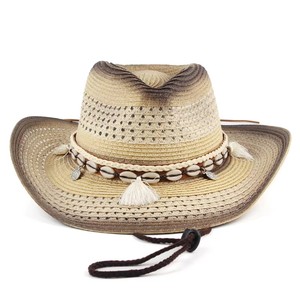 Sombrero de Paja de Ala Ancha Enrollada de Alta Calidad para <span class=keywords><strong>Mujer</strong></span>, Estilo Étnico, con Borlas, para Verano, Aire Libre, Hecho a Mano, Estilo Vaquero Occidental, para <span class=keywords><strong>Mujer</strong></span> y Hombre - Product Image 1