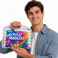 Marqueurs acryliques 12 couleurs pour l'école et les cadeaux d'affaires - pour la peinture, le dessin et la coloration