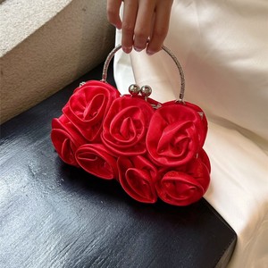 High-end Satin Double-sided Rose Bridal Dinner <b>Square</b> Magnetic Closure Bag Rich Girl Ladylike Cheongsam Dress Tanjing - Product Image 3