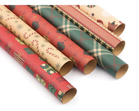 Nouveau style design personnalisé papier d'emballage cadeau de noël dessin animé rétro jaune bricolage papier kraft réutilisable
