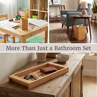 Ensemble de décoration de salle de bain 5 pièces en bambou avec poubelle, porte-savon, distributeur de savon, porte-brosse à dents et plateau