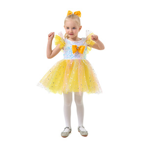 Vestido de Princesa Amarillo de Tul con Escote Corazón para Niñas, Ideal para el Día del Niño, Cumpleaños o Actuaciones - Product Image 3