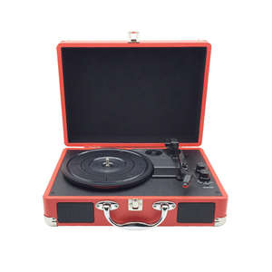 Tocadiscos Portátil Rojo Personalizado de Fábrica, con Maletín de Vinilo, 3 Velocidades, USB, Estuche de Cuero, Reproductor de Discos Vintage con Altavoces Integrados - Product Image 1