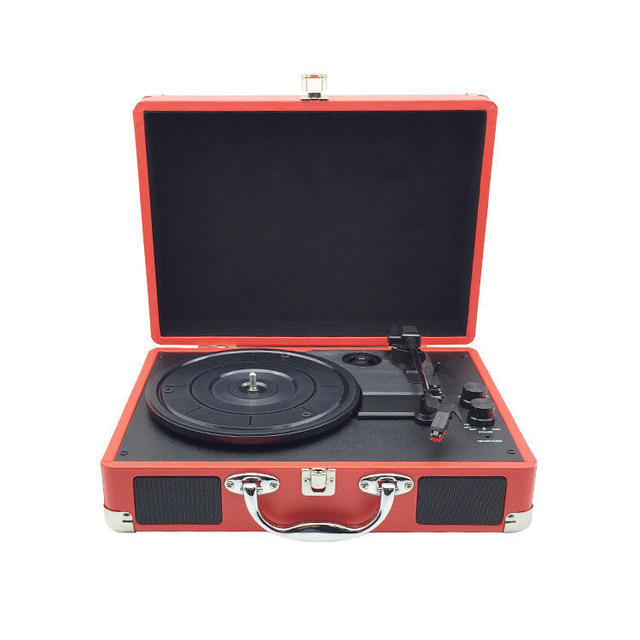 Factory Custom Red Portable Suitcase Vinyl Turntable 3 Speed USB Leather Case Vintage Record Player with Built in Speakers Audio