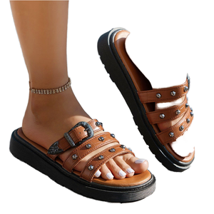 Winter Spring Summer Outdoor PU OpenToe <b>Slide</b> <b>Slip</b> on Lazy Fine Platform Half for for Female - Product Image 1