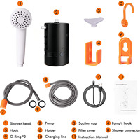 Kit de douche de camping portable, support de pomme de douche à ventouse et crochet double usage, douche rechargeable pour le voyage en extérieur et le lavage des animaux