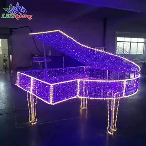 Outdoor 3D white lighted French Horn sculpture musical instrument displays for commercial winter festival yard decoration