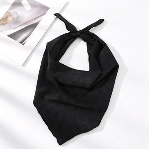 Solid Floral Eyelet Triangle Headscarf Women <b>Sweet</b> Hollow Fabric Tie Headband Lace Head Kerchief Boho Hair Wrap Accessories - Product Image 6