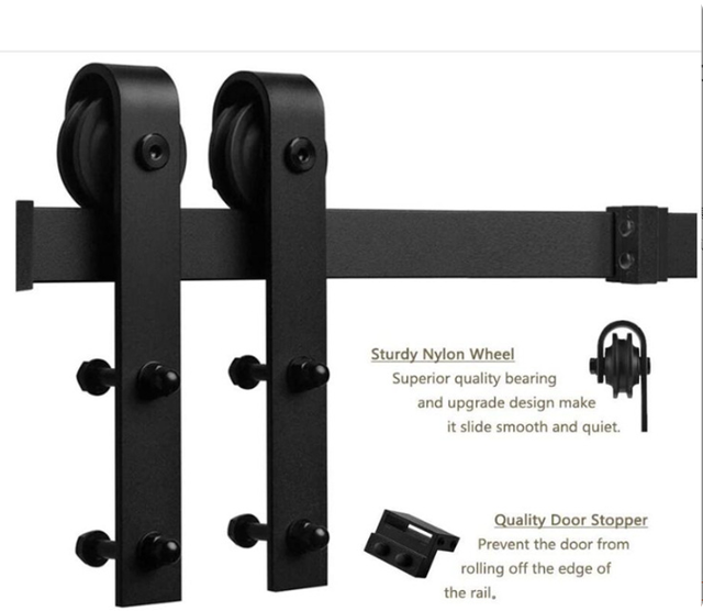 Black Barn Door Hardware Kit, Carbon Steel Sliding Barn Door Track and Roller Set, Complete Interior Sliding