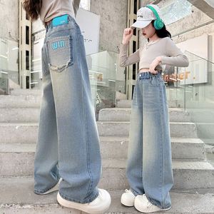 <span class=keywords><strong>Pantaloni</strong></span> Jeans larghi estivi Casual da 2025 ragazza Denim a gamba dritta Versatile per bambini più grandi - Product Image 1