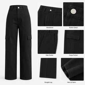 Luxury Wholesale Women High Waisted Pants <strong>With</strong> Multi 6 <strong>Pocket</strong> Cotton Mujer <strong>Ladies</strong> Khaki <strong>Black</strong> Casual Custom Cargo Pants <strong>Trousers</strong> - Product Image 6