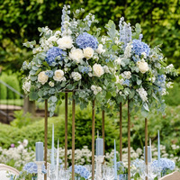 Boule de fleurs artificielles de luxe moderne en soie, hortensia bleu et blanc de haute qualité, centre de table pour décoration de mariage