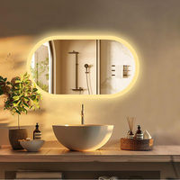 Miroir de salle de bain intelligent à LED elliptique - Miroir mural encadré anti-buée avec interrupteur tactile et lumière tricolore