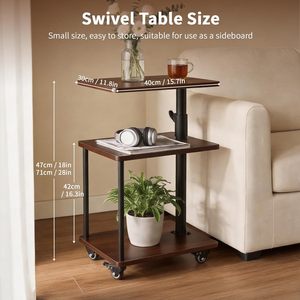 360 °   Table d'appoint pivotante avec rangement, hauteur réglable, <span class=keywords><strong>roulettes</strong></span> à roulement fluide, table d'appoint en forme de C pour canapé, aspect noyer - Product Image 2