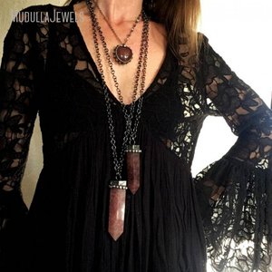 Collier pendentif tour en quartz fraise naturel NM49898, bijoux gothiques de sorcellerie, amulette de protection Wicca soudée - Product Image 5