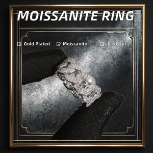 Hot Sale Cuban <b>Ring</b> VVS Pass Moissanite Test 925 Silver <b>Gold</b> Plated Men's Hip Hop Iced <b>Rings</b> Third Party Certified Prong <b>Set</b> - Product Image 2